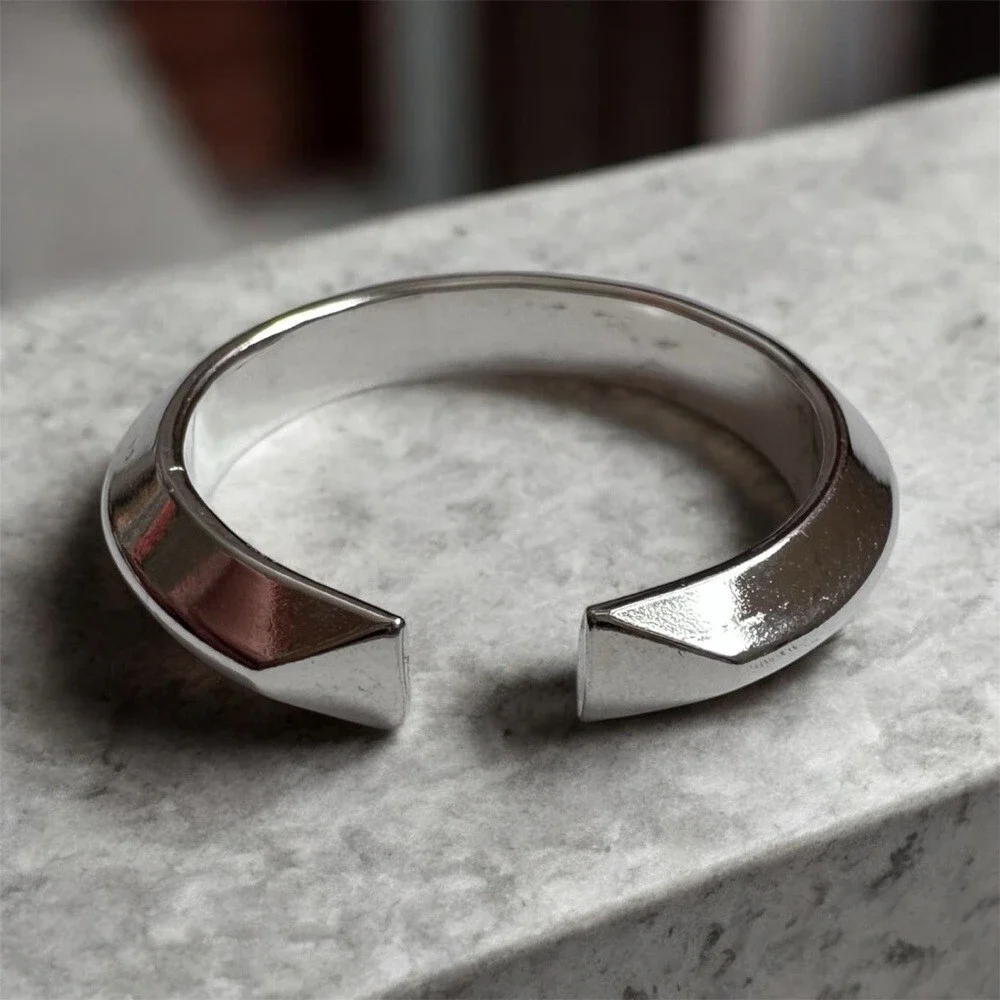 Men’s Sterling Silver Geometric Pyramid Ring Open Cuff Band